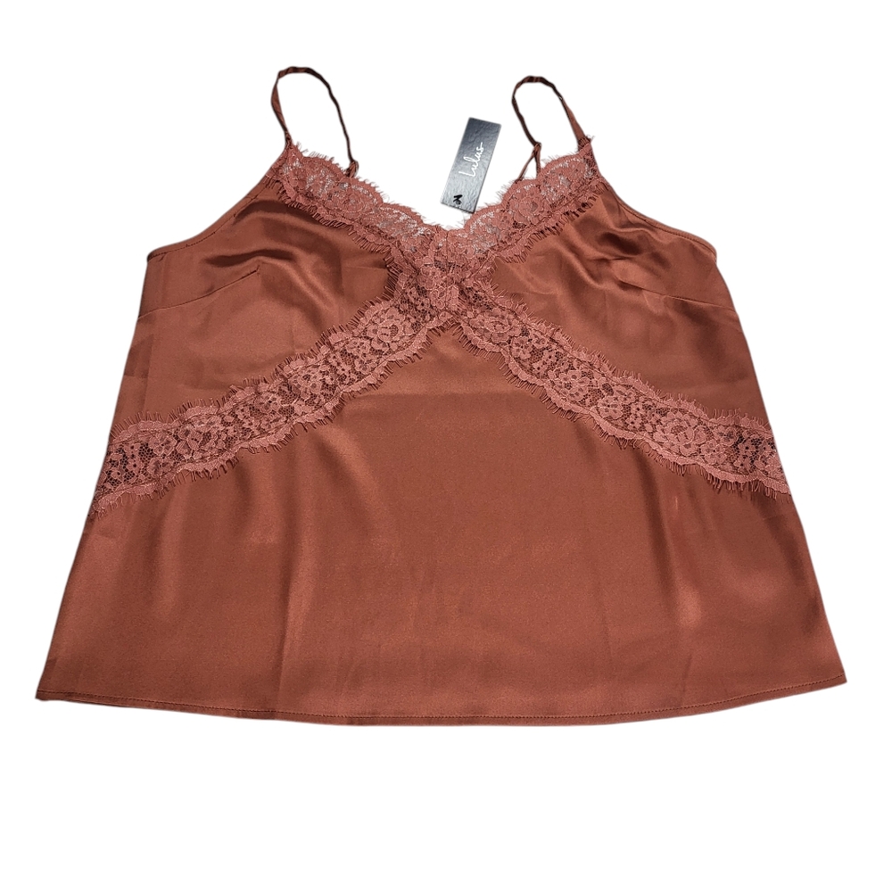 Lulu's Sweetest Kiss Rust Orange Satin Lace Cami Top - Picture 10 of 16